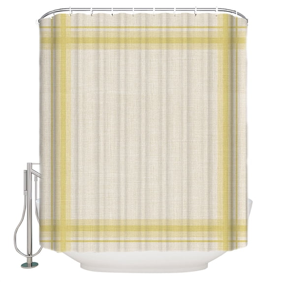 Yellow Grid Lines Bathroom Shower Curtains with 12 Hooks Polyester Waterproof Shower Curtain for Stalls and Bathtubs Modern Simple Stripes Texture Beige Decorative Bathroom Curtain 48x72 Inches