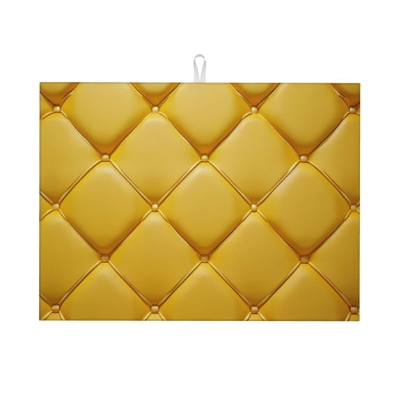 Yellow Grid Pattern Dish Drying Mat XL for Kitchen Counter Microfiber Absorbent Leaves Dish Draining Mat Reusable Washable Large 18"x24"