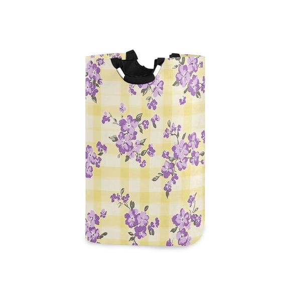 Yellow Grids Purple Florals Laundry Basket with Handles Foldable Laundry Hamper Freestanding Washing Bin 50L
