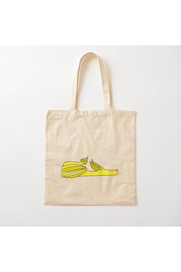 Yellow Grumpy Dragon Canvas Tote Bags, Reusable Shopping Bag