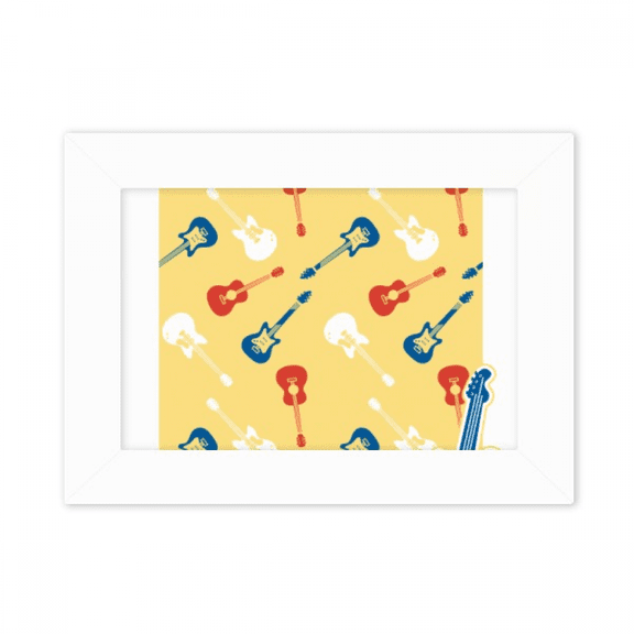 Yellow Guitar Music Pattern Illustrate Photo Mount Frame Picture Art Painting Desktop 5x7 inch