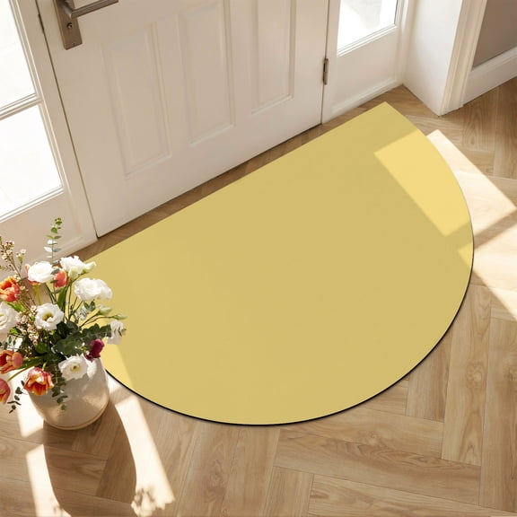 Solid Color Half Circle Door Mat Front Door Mat, Yellow Non Slip Washable Doormats Entrance Rugs Absorbent Welcome Low Profile Floor Mats for Indoor, 16" x 24"