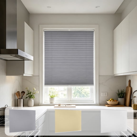 Yellow Half-transparent Soft Fabric Curtain with Waterproof Roller Shutter Function, Twin-layer Striped Blinds for Adjustable Light Control, No-drill Drill-free Setup for Bedroom Living Room