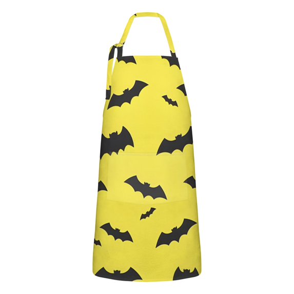 Yellow Halloween Bats Apron-Garden Aprons for Women with Pockets-Cotton Linen Waterproof Kitchen Cooking Gardening Aprons Adjustable for Kitchen,Cooking,BBQ and Salon 32"x27"