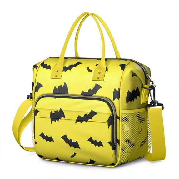 Yellow Halloween Bats Womens Lunch Box for Work,Insulated Large Lunch Bag for Tween and Teen,Loncheras Para Mujer,Leakproof Adult Lunch Bag for Work,Beach,Travel,Picnic,Camping