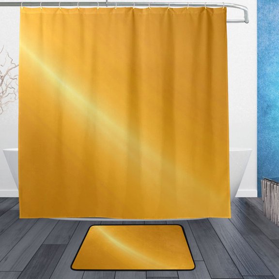 Yellow Halo Bathroom Accessory Sets Waterproof Shower Curtain with Absorbent Non-Slip Rug