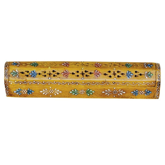 Yellow Hand Painted Incense Wooden Coffin Box with Storage