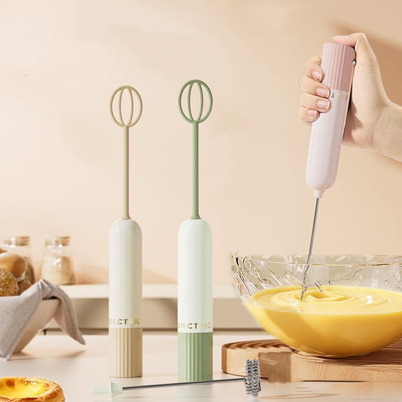 Yellow Handheld Electric Milk Frother with 2 Heads, Portable Drink Mixer & Egg Beater for Coffee, Tea & Baking