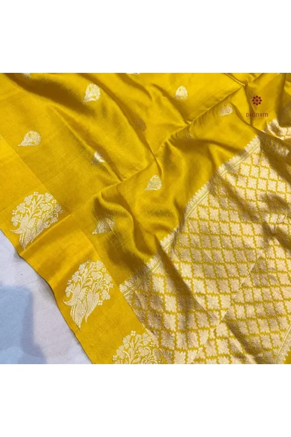 Yellow Handloom Pure Mango Katan Silk Banarasi Saree
