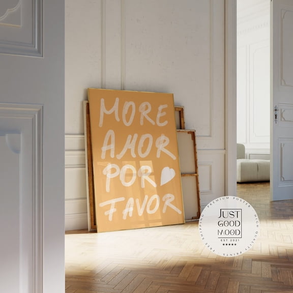 Yellow Handwriting Poster, More Amor Por Favor Wall Art, Unframed Paper Poster 8x10in