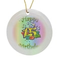 thumbnail image 1 of 3drose, Yellow Happy 15th Birthday Party, Circle Porcelain Ornament, 1 of 7