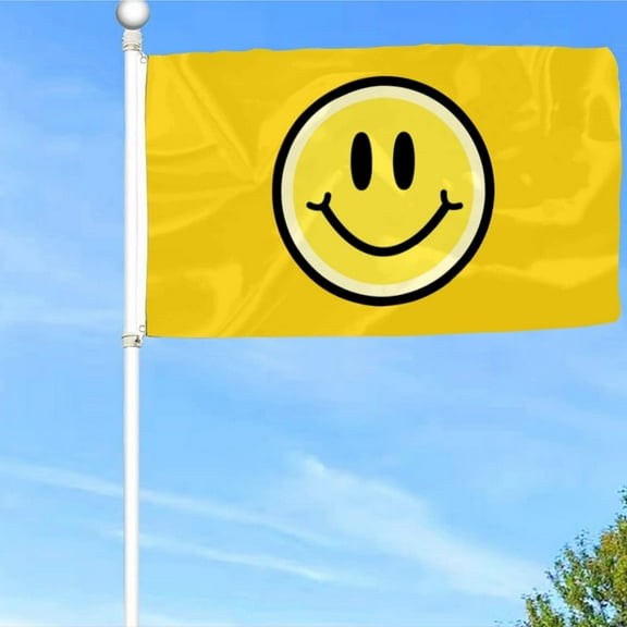 Yellow Happy Face Flag Banner with Grommets 3x5Feet Man cave Decor