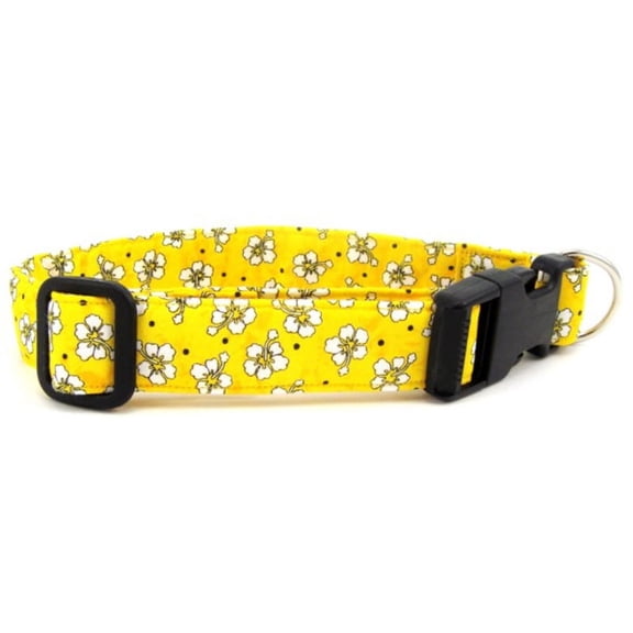 Yellow Hawaiian Flowers Dog Collar - Size - X-Large