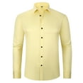 thumbnail image 1 of Yellow Hawaiian Shirt, Long Sleeve T-Shirts for Men, Work Polyester Mens Shirt, Non Ironing Elastic Men's d Shirt Lapel Solid Color Button, 1 of 3