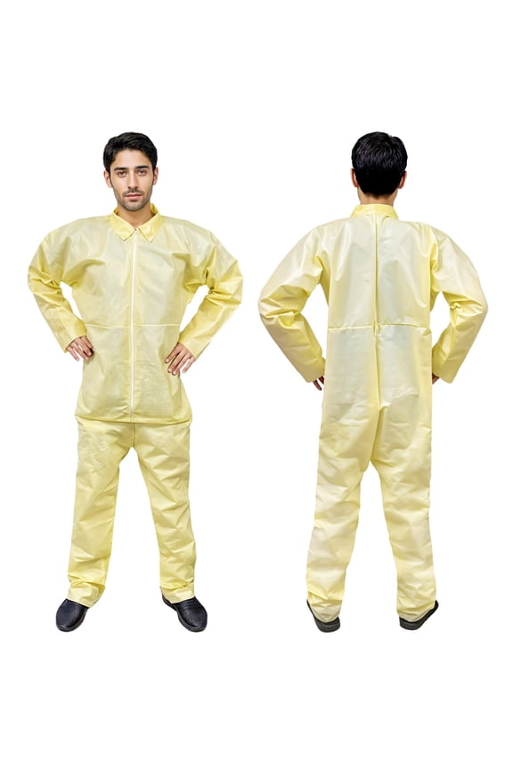 Yellow Disposable Coveralls for Men and Women, 5 pack, Large Size with Zipper Front