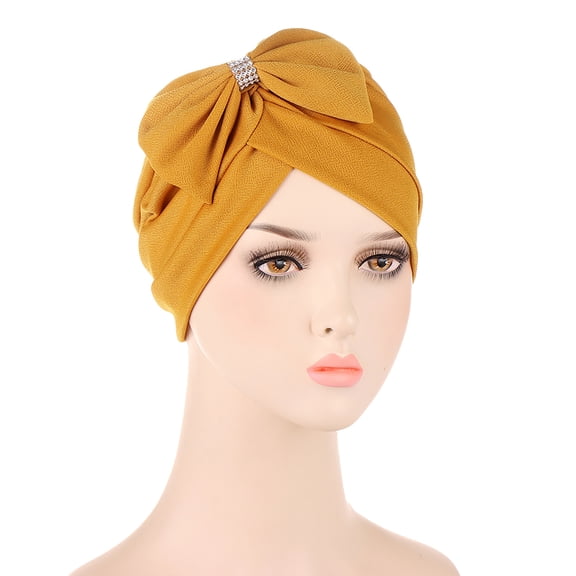 Yellow Headband for Women Cancer Head Hat Cap Ethnic Bohemian Bowknot Braid Hair Cover Wrap Turban Headwear Turban Cap