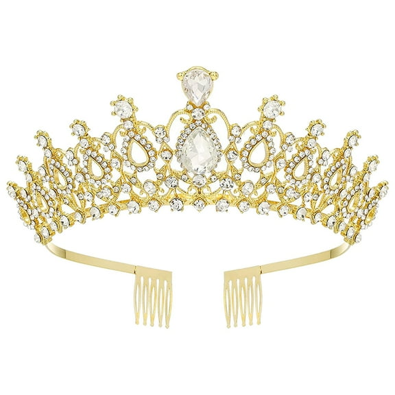 Yellow Headband for Women Girls Princess Elegant Crown with Combs Women's Headbands Bridal Wedding Prom Birthday