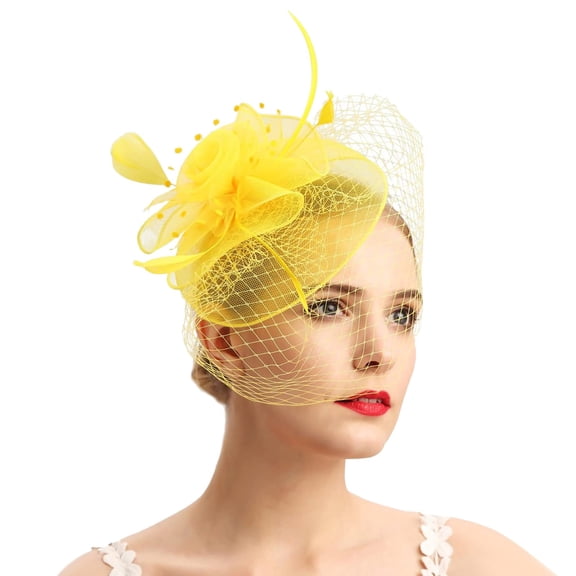 Yellow Headband for Women Hats for Women Fascinators Womens Pillbox Flower Hat for Tea Party Cocktail Ball Wedding Church