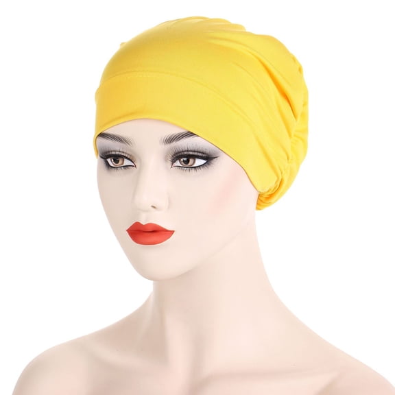 Yellow Headband for Women's Cotton Turban Sleep Cap Chemo Hats Headband Muslim Turban Scarf Soft Slouchy Hair Cover