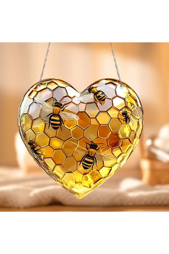 Yellow Heart Bumble Bee Acrylic Keychain Elegant 2D Decorative Bag Charm Pendant and Cute Backpack Accessory Yellow