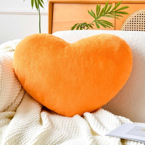 Yellow Heart Pillow Mother's Day Throw Pillows Heart Shaped Throw Pillows for Bed Faux Rabbit Fur Plush Hoom Decor Pillow Cushion for Mother's Day Gifts (7.9"x5.6")