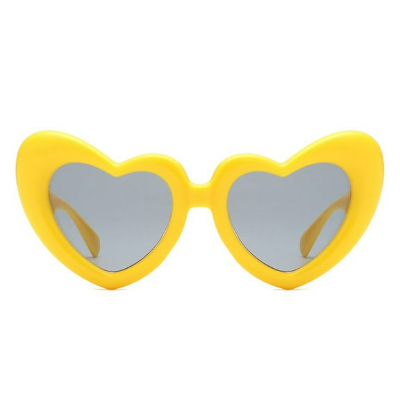 Yellow Heart Shape Sunglasses, UV400 Protection Polarized Silver Lenses, Cute Fashion Shades for Party & Vacation