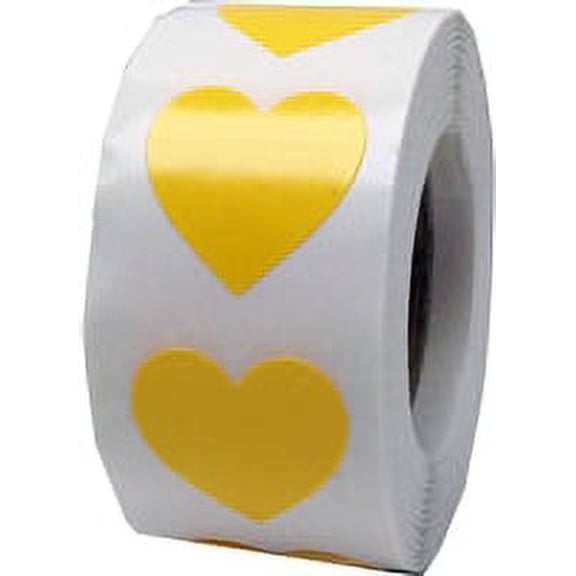 Yellow Heart Stickers, 0.75 Inch Wide, 500 Labels on a Roll