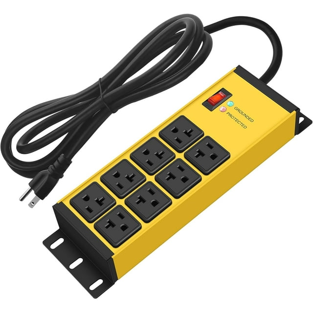Yellow Heavy Duty Power Strip Surge Protector 20 AMP, 8 Outlets 12
