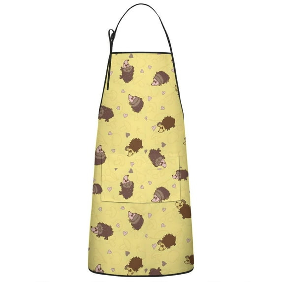 Yellow Hedgehog Love Apron-Garden Aprons for Women with Pockets-Cotton Linen Waterproof Kitchen Cooking Gardening Aprons Adjustable for Kitchen,Cooking,BBQ and Salon 33x27 Inch