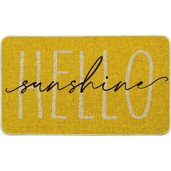 Yellow Hello Sunshine Summer Decorative Doormat, Seasonal Spring Holiday Low-Profile Floor Mat Switch Mat for Indoor Outdoor 17 x 29 Inch