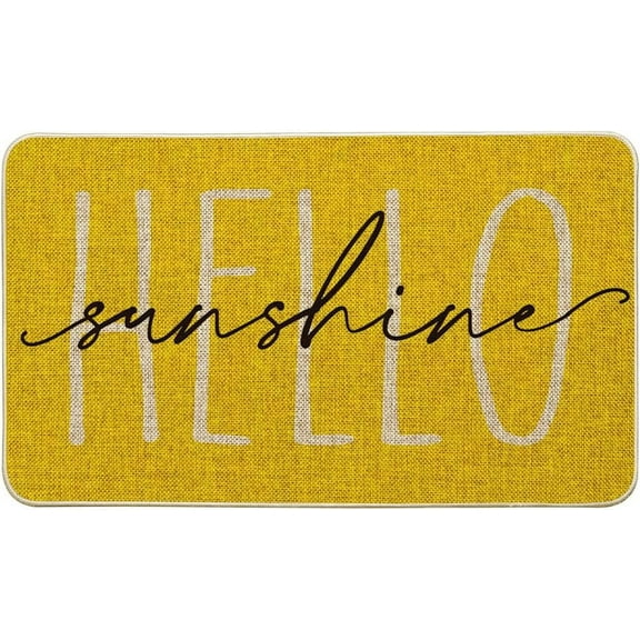 Yellow Hello Sunshine Summer Decorative Doormat, Seasonal Spring Holiday Low-Profile Floor Mat Switch Mat for Indoor Outdoor 17 x 29 Inch