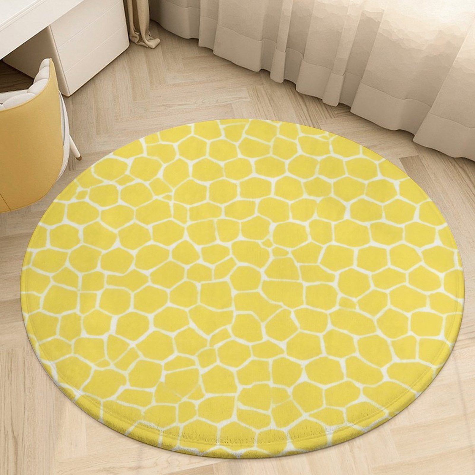 Yellow Hexagonal Pattern Background Round Area Rugs for Bedroom Living ...