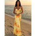 thumbnail image 1 of Yellow Hibiscus Floral Print Spaghetti Strap Bodycon Maxi Dress For Women Spring Summer, 1 of 8