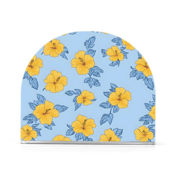 Yellow Hibiscus Flower Pattern Napkin Holder Acrylic Napkin Dispenser Clear Modern Tabletop for Kitchen Counter