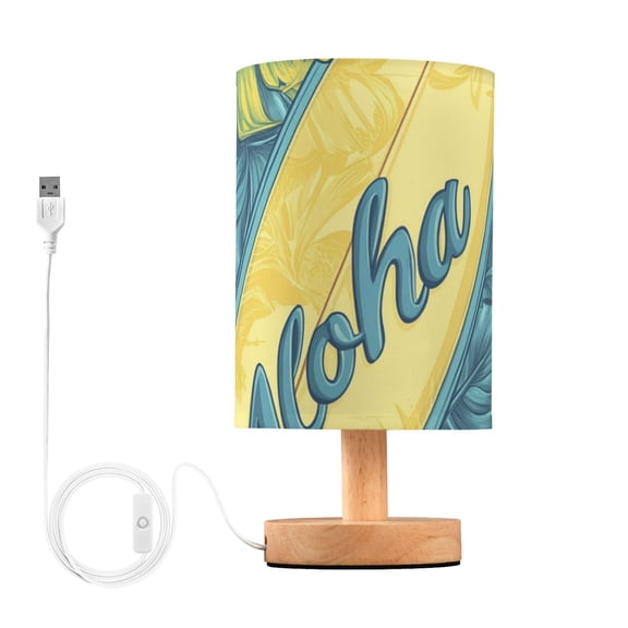 Yellow Hibiscus Flowers Palm Leaves Surfboard Table Lamp with USB Port LED Warm Light Lamp Night Light Home Decor
