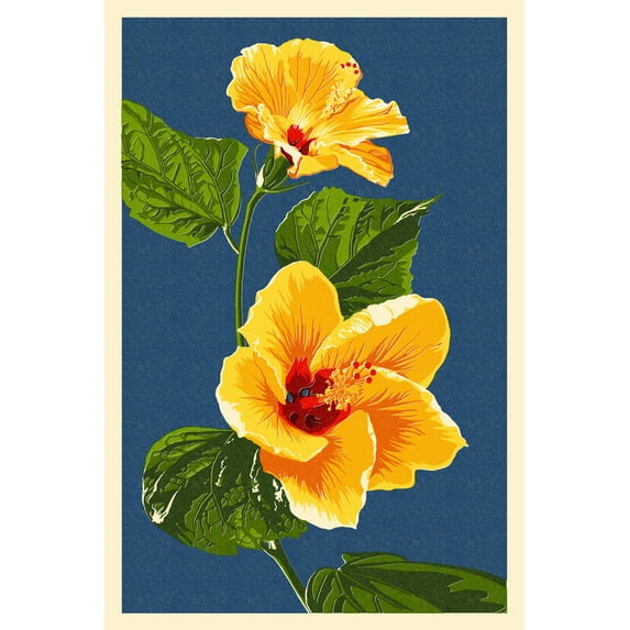 Yellow Hibiscus, Letterpress (24x36 Giclee Gallery Art Print, Vivid Textured Wall Decor)