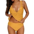 thumbnail image 1 of Yellow High Waisted Tankini Set Womens Tummy Control Two Piece Swimwear Cross Front V Neck Full Coverage Double Strap Bottoms,Size S, 1 of 9