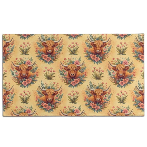 Yellow Highland Cow Flower Pattern Door Rugs,Washable Non Slip Door Mats Indoor,Decorative Door Mats,Entry Mat Indoor for Entrance,Bedroom,Kitchen,Bathroom,17"x30"
