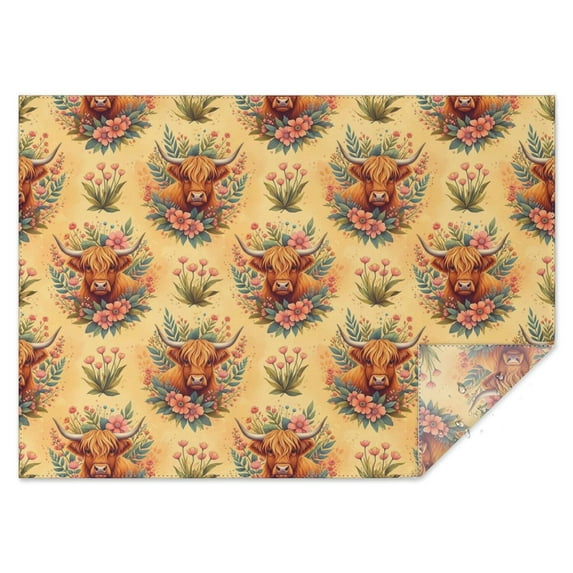 Yellow Highland Cow Flower Pattern Rectangle Tablecloth 60"x84",Waterproof Polyester Rectangle Table Cloth, Wipeable Spillproof Polyester Tablecloth for Dining, Camping, Indoor and Outdoor