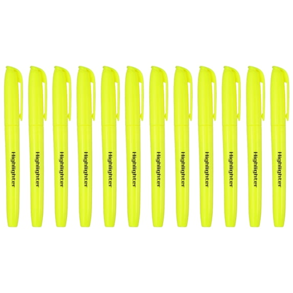 Yellow Highlighter, 12 Pack High Lighters No Bleeds Highliters Pens Neon Clear View Bright Quick Dry Pocket Marker Pen Sticks Chisel Tip Cute for Books Office Adults Classroom