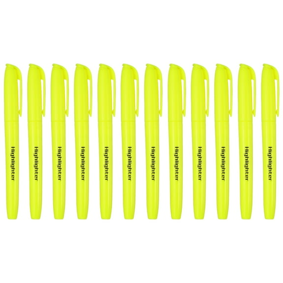 Yellow Highlighter, 12 Pack High Lighters No Bleeds Highliters Pens Neon Clear View Bright Quick Dry Pocket Marker Pen Sticks Chisel Tip Cute for Books Office Adults Classroom