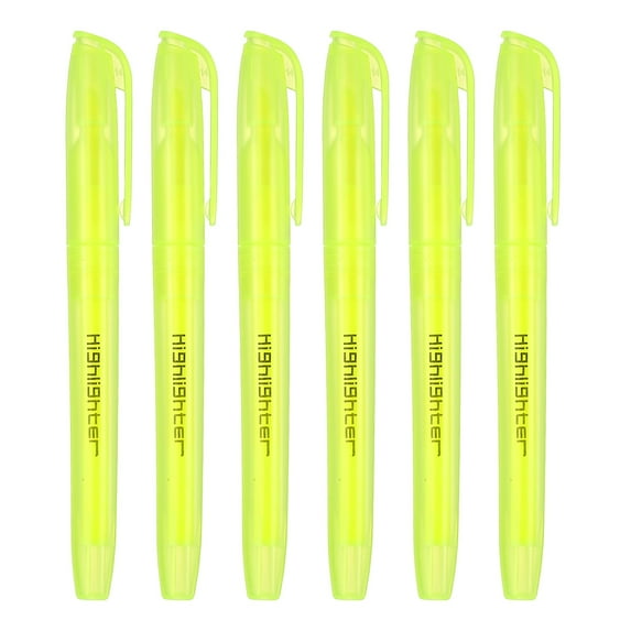 Yellow Highlighter, 6 Pack High Lighters No Bleeds Highliters Pens Neon Clear View Bright Quick Dry Pocket Marker Pen Sticks Chisel Tip Cute for Books Office Adults, Transparent