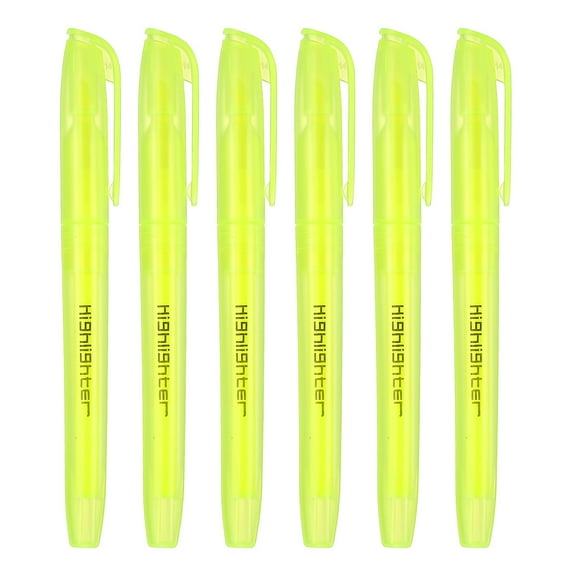 Yellow Highlighter, 6 Pack High Lighters No Bleeds Highliters Pens Neon Clear View Bright Quick Dry Pocket Marker Pen Sticks Chisel Tip Cute for Books Office Adults, Transparent