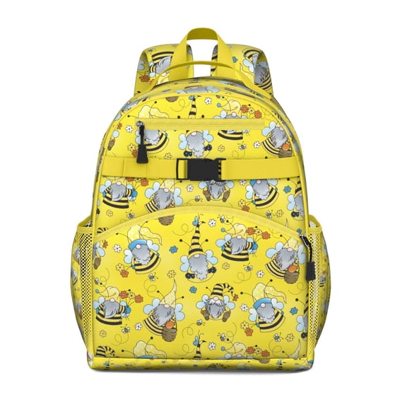 Yellow Hive Print School Backpack - Waterproof Book Bag with Chest Strap & Spacious Compartments