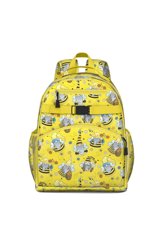 Yellow Hive Print School Backpack - Waterproof Book Bag with Chest Strap & Spacious Compartments