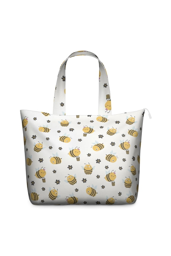 Travel Tote, Bee Lovers Gift Print Weekender Duffel Bag, Cute Bumble Bee Pattern Multipurpose Carry-on Bag