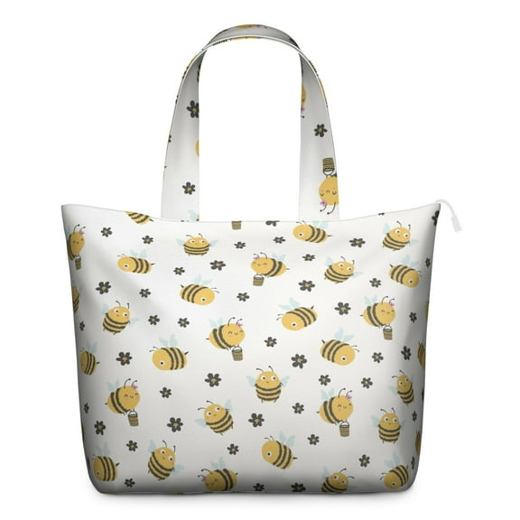 Yellow Hive Travel Tote, Bee Lovers Gift Print Weekender Duffel Bag, Cute Bumble Bee Pattern Multipurpose Carry-on Bag