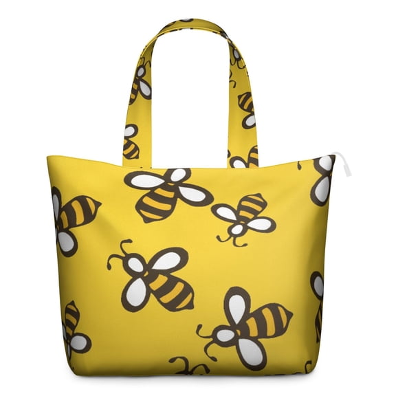 Yellow Hive Travel Tote, Bee Lovers Gift Print Weekender Duffel Bag, Cute Bumble Bee Pattern Multipurpose Carry-on Bag