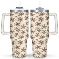 thumbnail image 1 of Yellow Holly Illustration 40 Oz Tumbler with Handle Lid and Straw Stainless Steel Double Walled Vacuum Insulated Cup Merry Christmas Gifts Tumbler for Women Men Friends Outdoor Indoor, 1 of 6