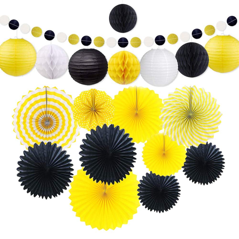 Bee Decorative Paper Yellow Honey Bee Party Decor Set 19pcs Paper Fans Lanterns Honeycomb ...